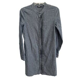 Kate Spade Saturday Blue Cotton & Linen Long Sleeve Pleated Dress, Size XS